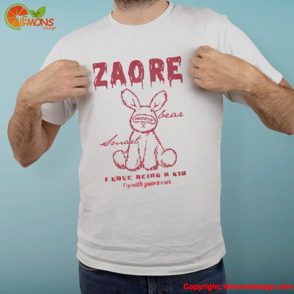 Zaore i love being a kid fly with heart bunny teddy bear shirt