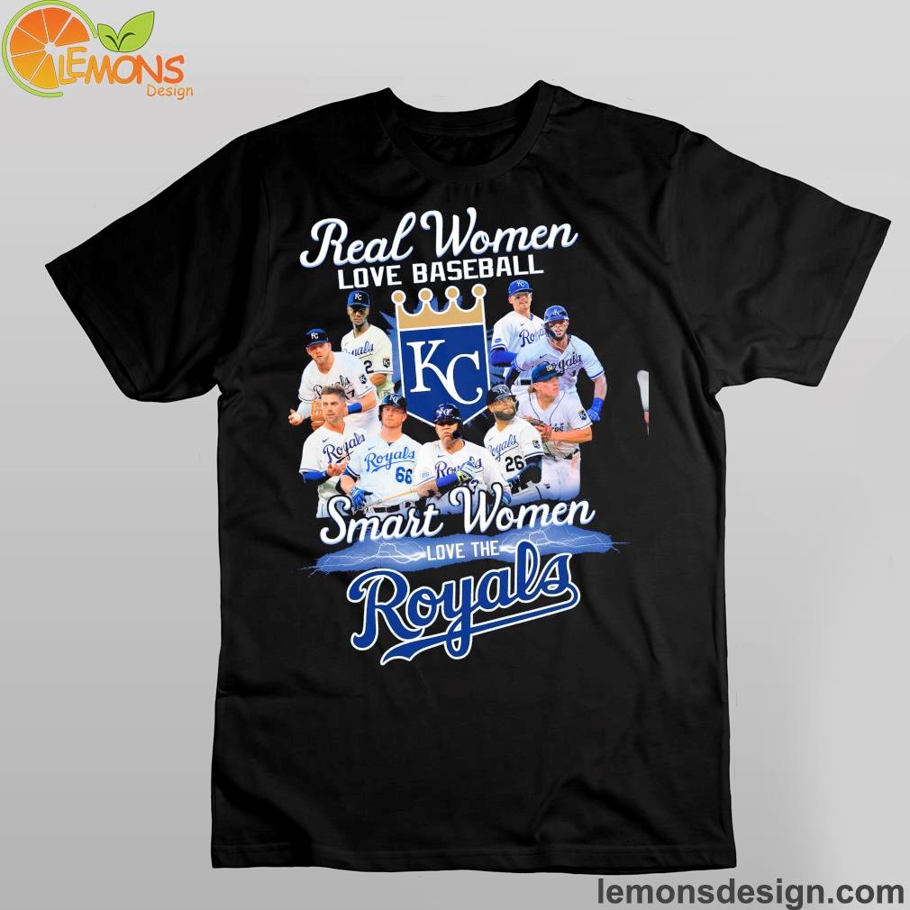 Logo kc and basketball team real women love baseball smart women love the royals shirt