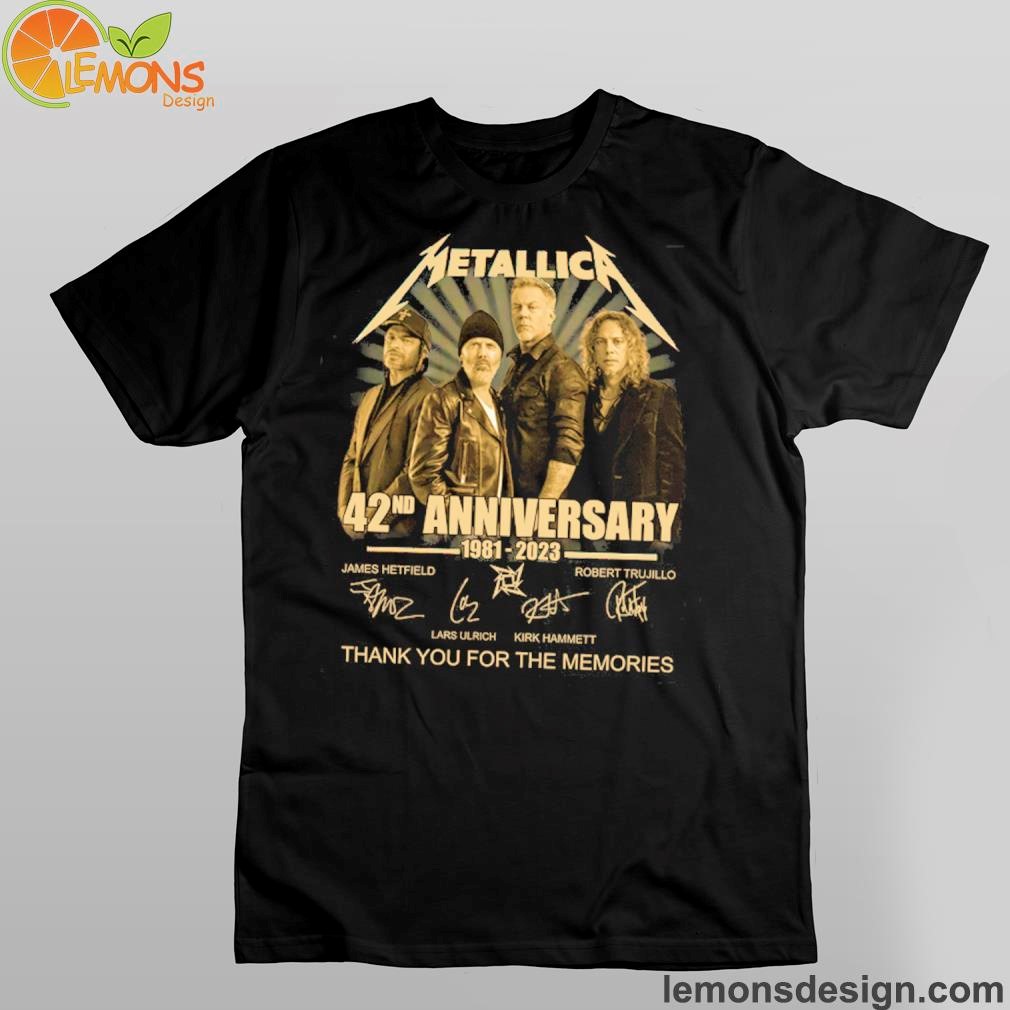 Metallica metallic 42nd anniversary 1981-2023 signature and halo shirt ...