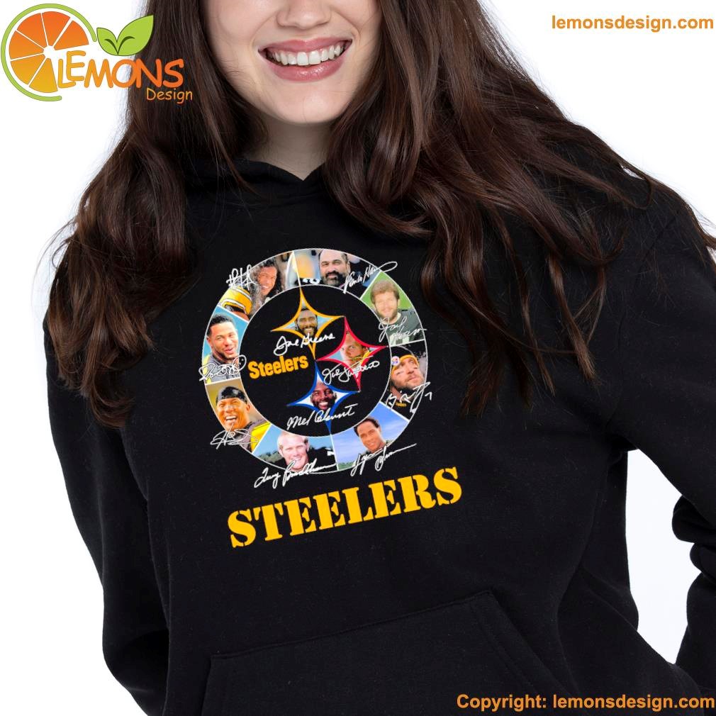 Pittsburgh Steelers logo and signature and 11 members Steelers shirt hoodie.jpg