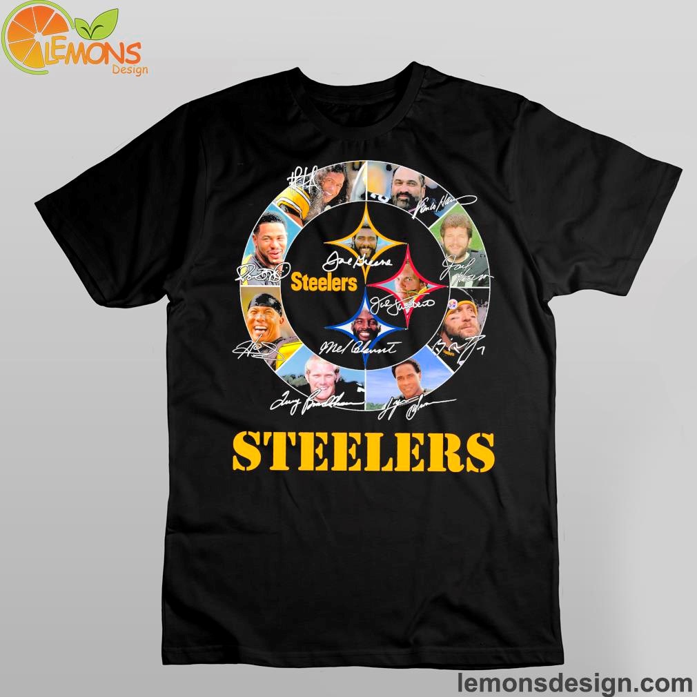 Pittsburgh Steelers logo and signature and 11 members Steelers shirt