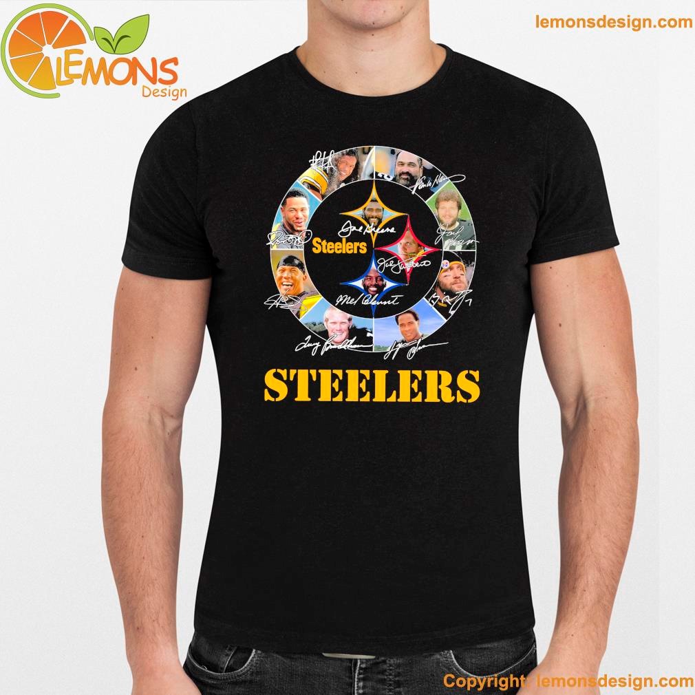 Pittsburgh Steelers logo and signature and 11 members Steelers shirt unisex men mockup tee shirt.jpg