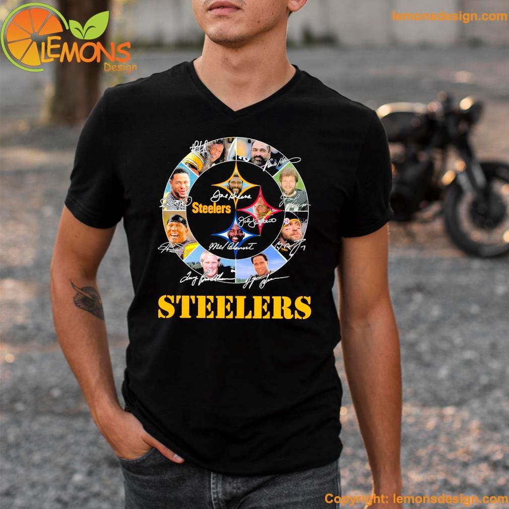 Pittsburgh Steelers logo and signature and 11 members Steelers shirt v-neck tee shirt.jpg