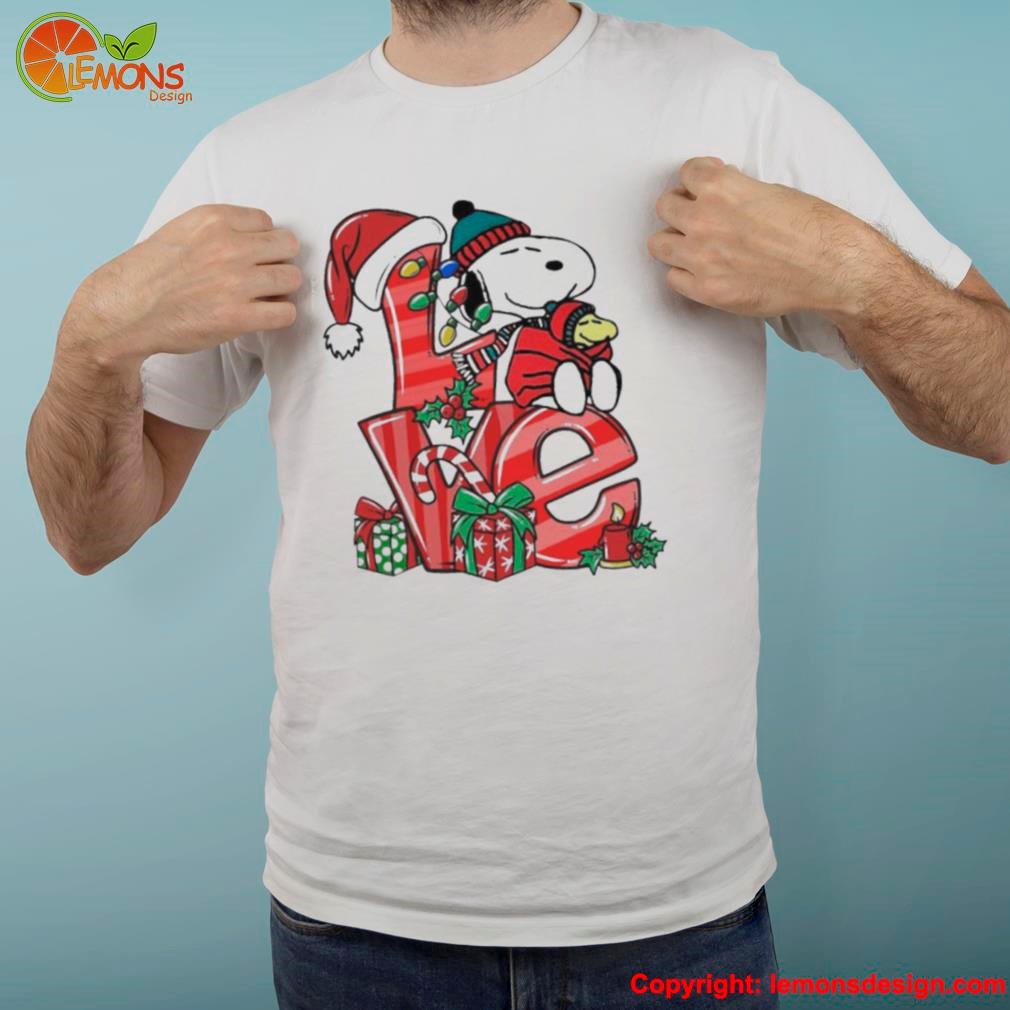 Snoopy and woodstock love hat santa merry christmas shirt